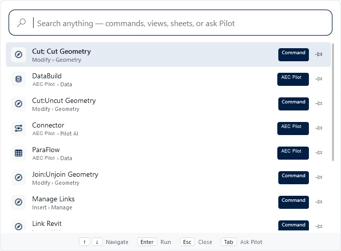 Compass — Una paleta de comandos para Revit: encuentre y ejecute cualquier cosa en segundos.