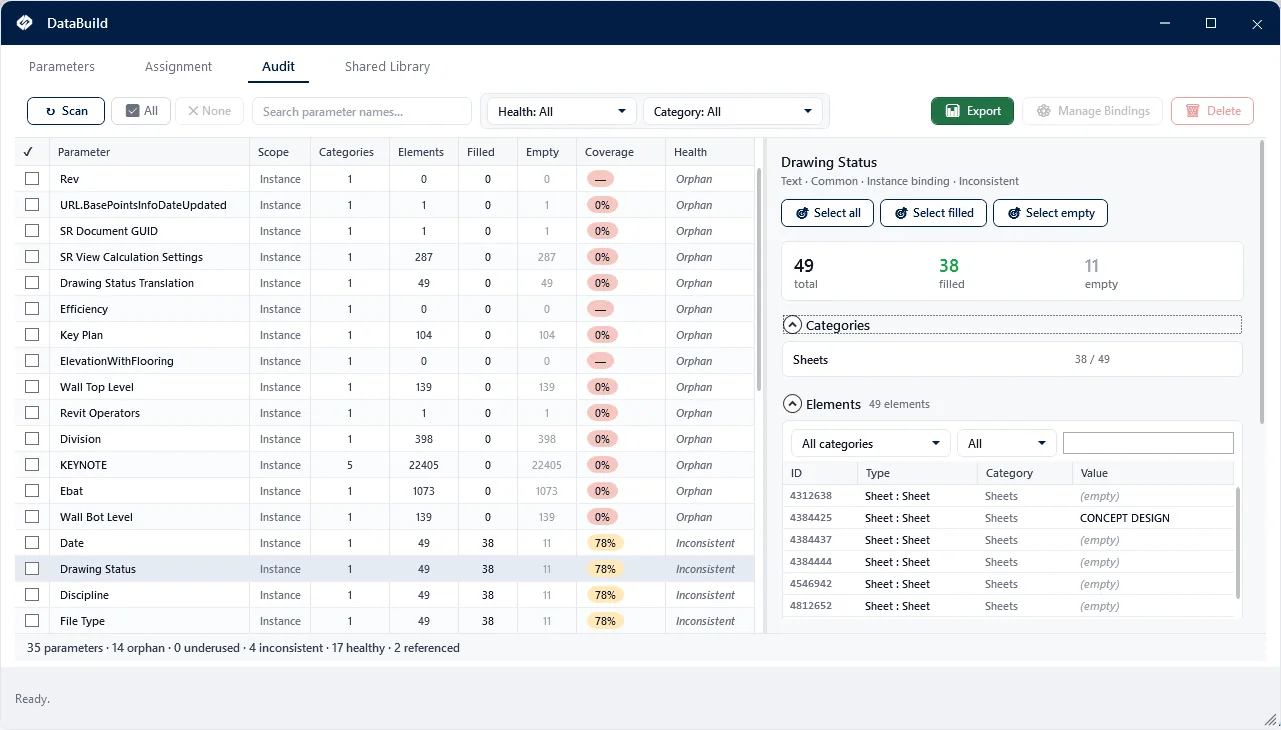 DataBuild — Create, edit, and bind parameters in one place.