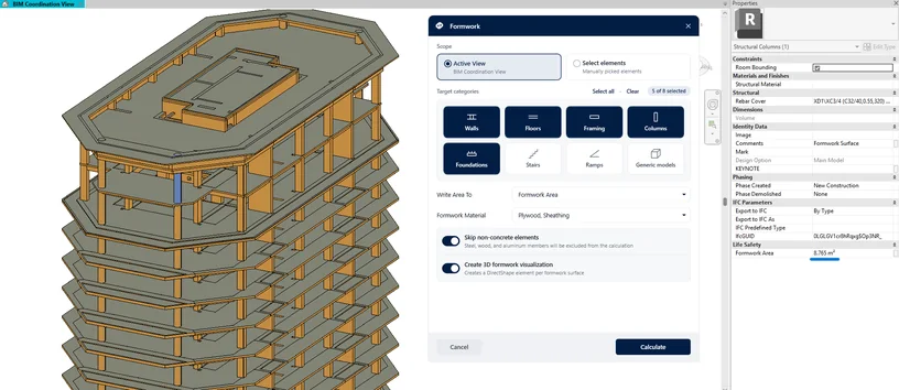 Formwork — Rule-based formwork areas for structural elements.