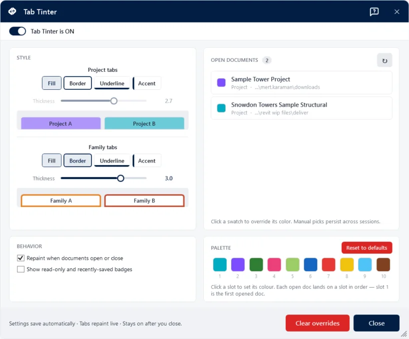 Tab Tinter — Colorez les onglets de documents pour ne jamais modifier le mauvais fichier.